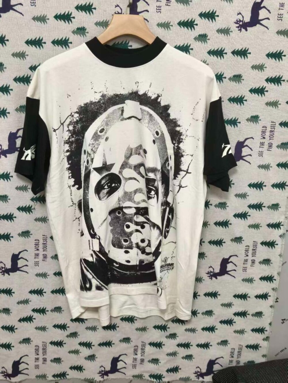 Hellstar Killer Mask Ringer T-Shirt, White & Black